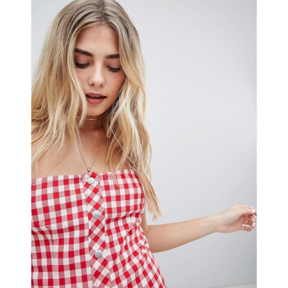 Red White Gingham Strapless Mini Dress - Picture 4 of 5